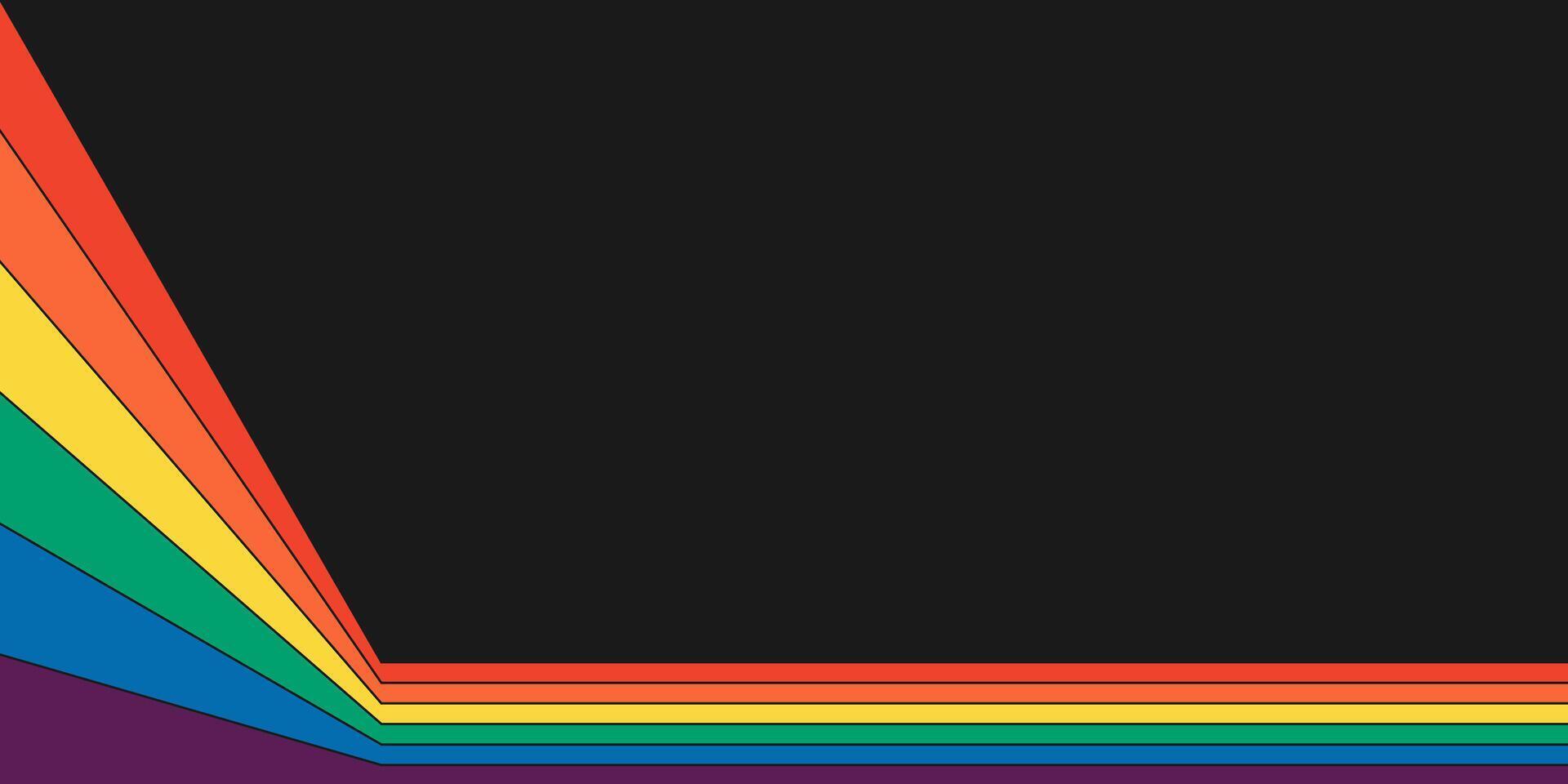 retro regenboog kleur gestreept pad horizontaal spandoek. meetkundig hippie regenbogen perspectief stromen afdrukken. wijnoogst hippie abstract spectraal iriserend strepen. modieus minimaal y2k kleurrijk knal kunst. vector
