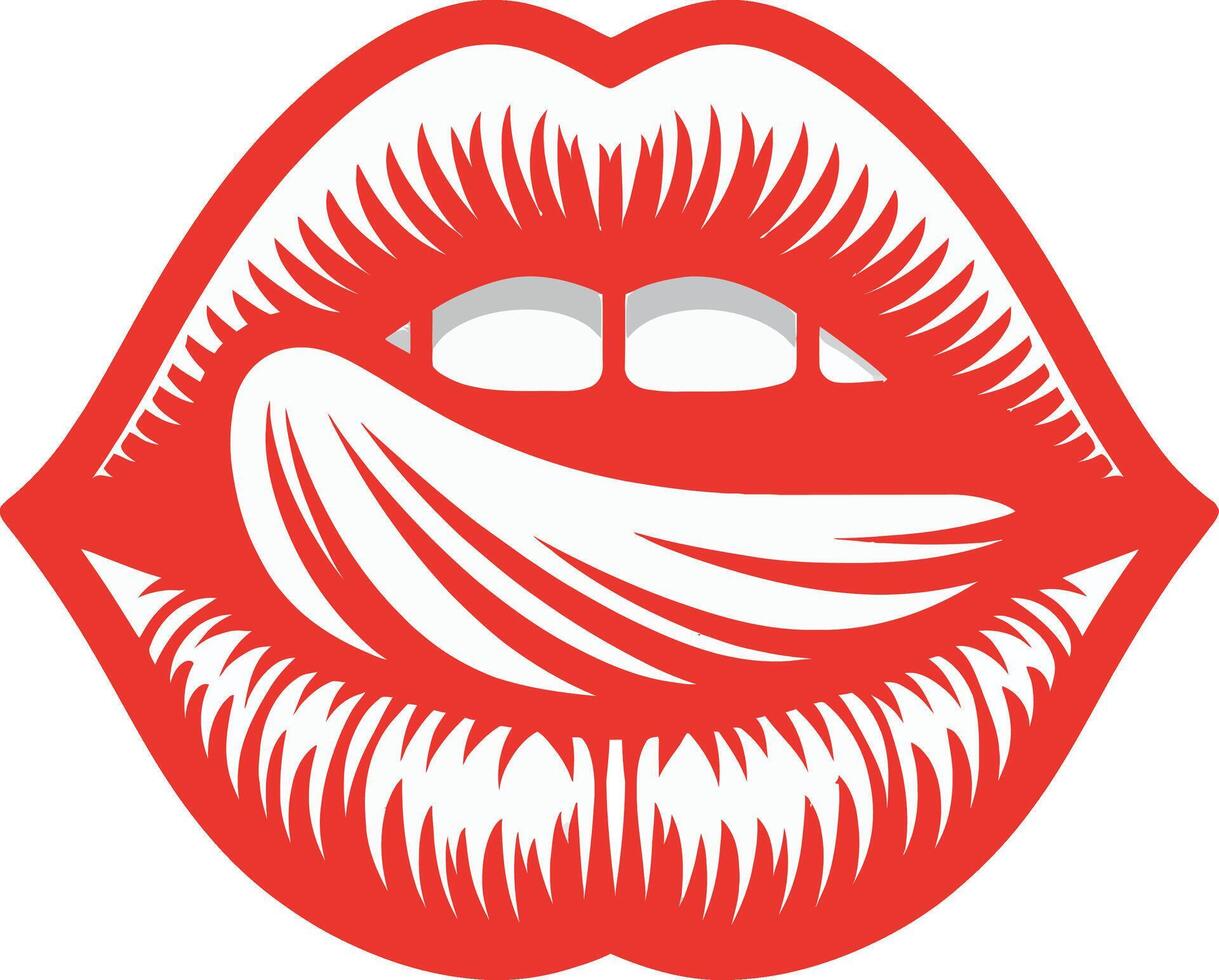 mooi meisje lippen met tong en tanden. vrouw lippen lippenstift kus voor Valentijn dag en liefde illustratie. vector