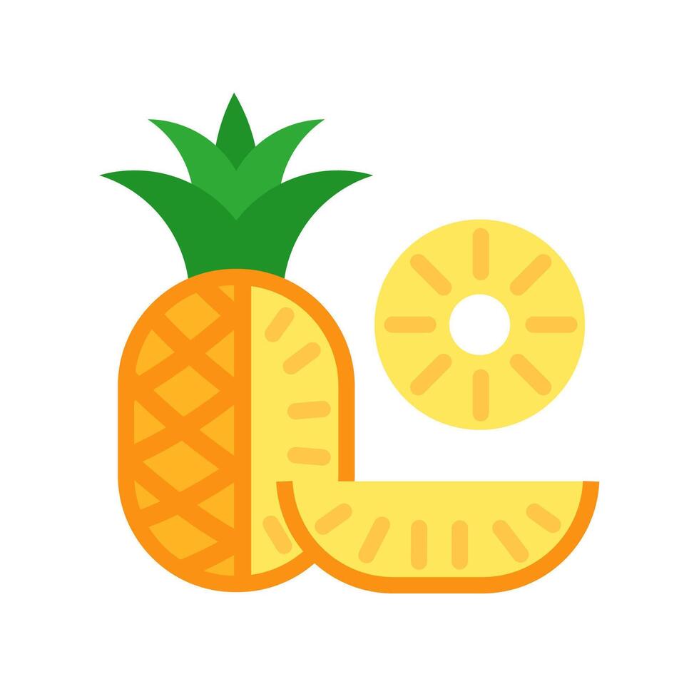 ananas met schattig kwartaal en ronde plak. vlak kleur icoon geïsoleerd Aan wit. vector