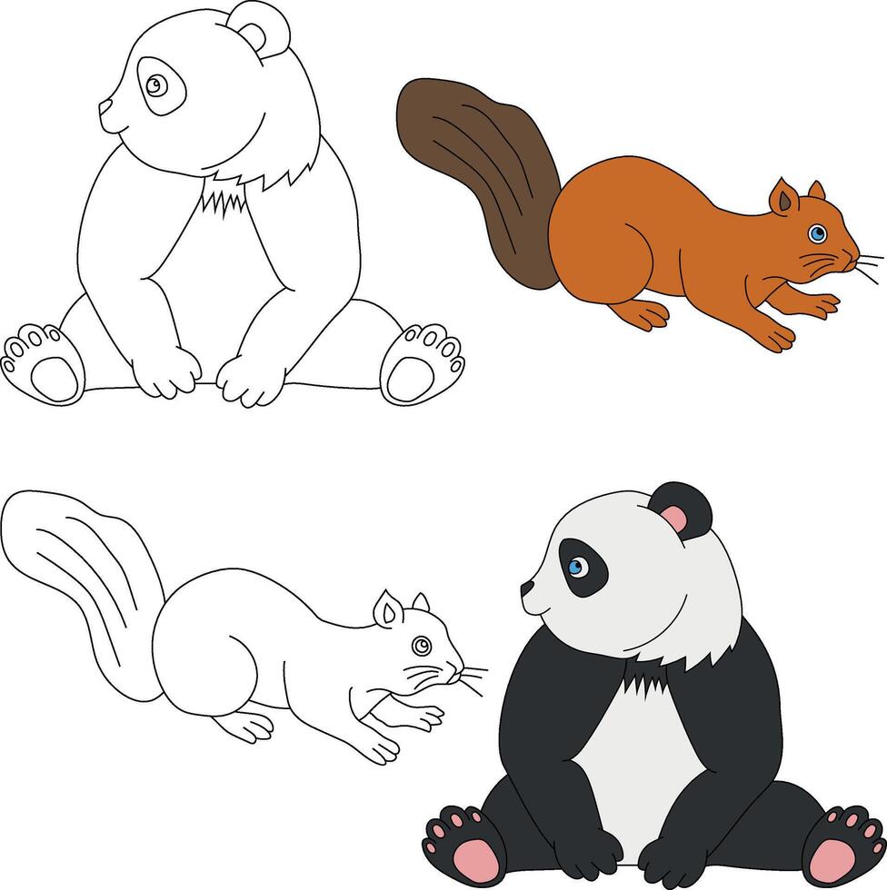 eekhoorn en panda clip art. wild dieren clip art verzameling voor geliefden van oerwouden en dieren in het wild. deze reeks zullen worden een perfect toevoeging naar uw safari en dierentuin-thema projecten vector