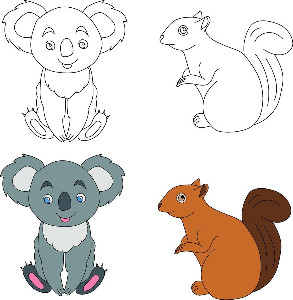 koala en eekhoorn clip art. wild dieren clip art verzameling voor geliefden van oerwouden en dieren in het wild. deze reeks zullen worden een perfect toevoeging naar uw safari en dierentuin-thema projecten vector