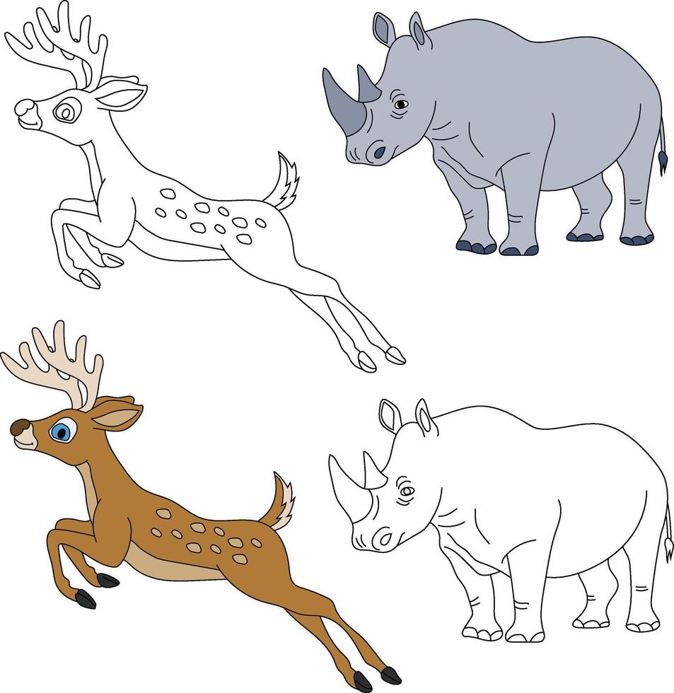 hert en neushoorn clip art. wild dieren clip art verzameling voor geliefden van oerwouden en dieren in het wild. deze reeks zullen worden een perfect toevoeging naar uw safari en dierentuin-thema projecten vector