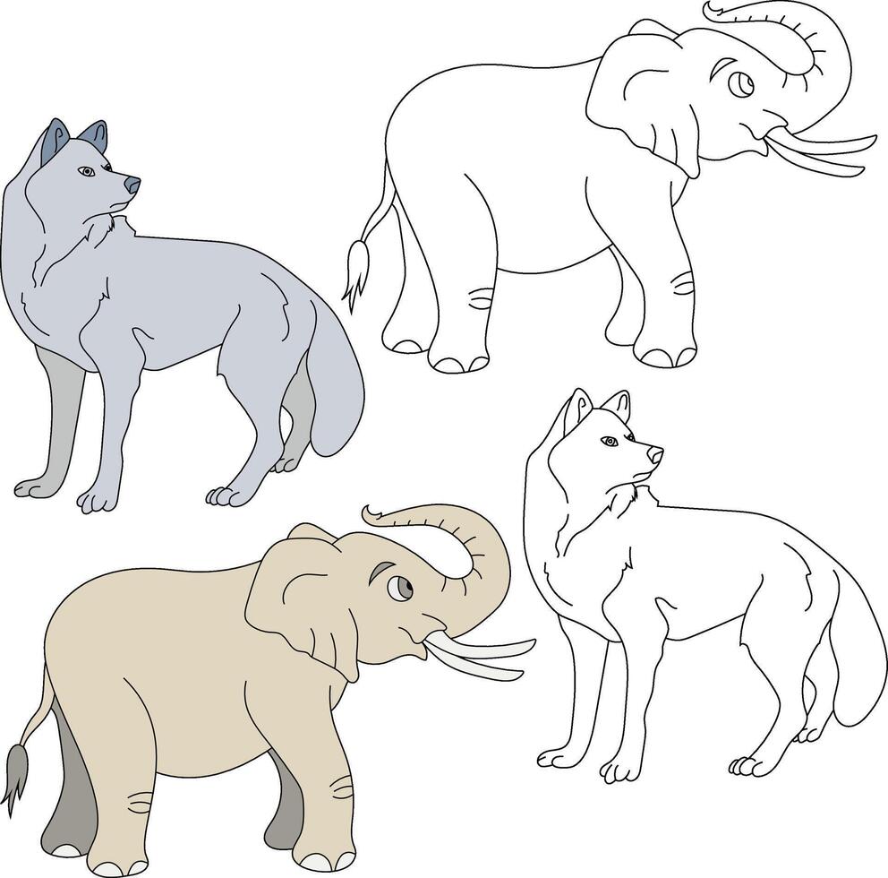 olifant en wolf clip art. wild dieren clip art verzameling voor geliefden van oerwouden en dieren in het wild. deze reeks zullen worden een perfect toevoeging naar uw safari en dierentuin-thema projecten vector