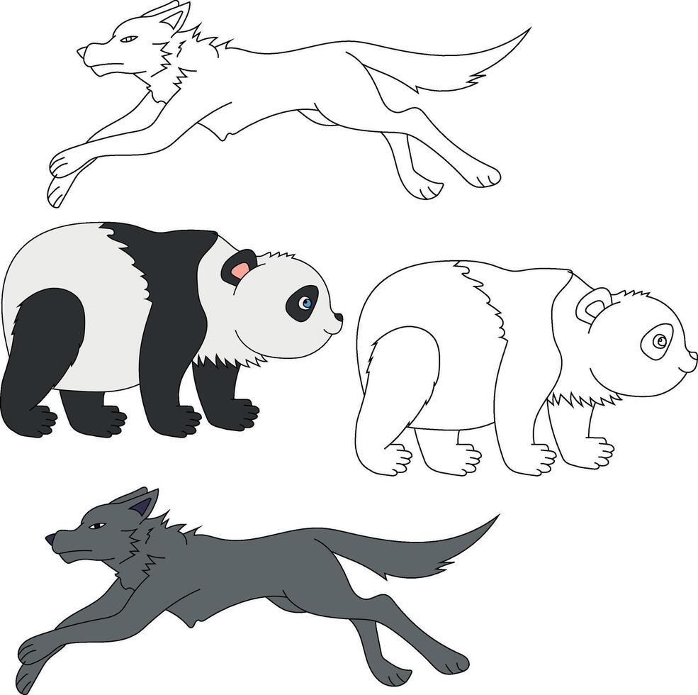 wolf en panda clip art. wild dieren clip art verzameling voor geliefden van oerwouden en dieren in het wild. deze reeks zullen worden een perfect toevoeging naar uw safari en dierentuin-thema projecten vector