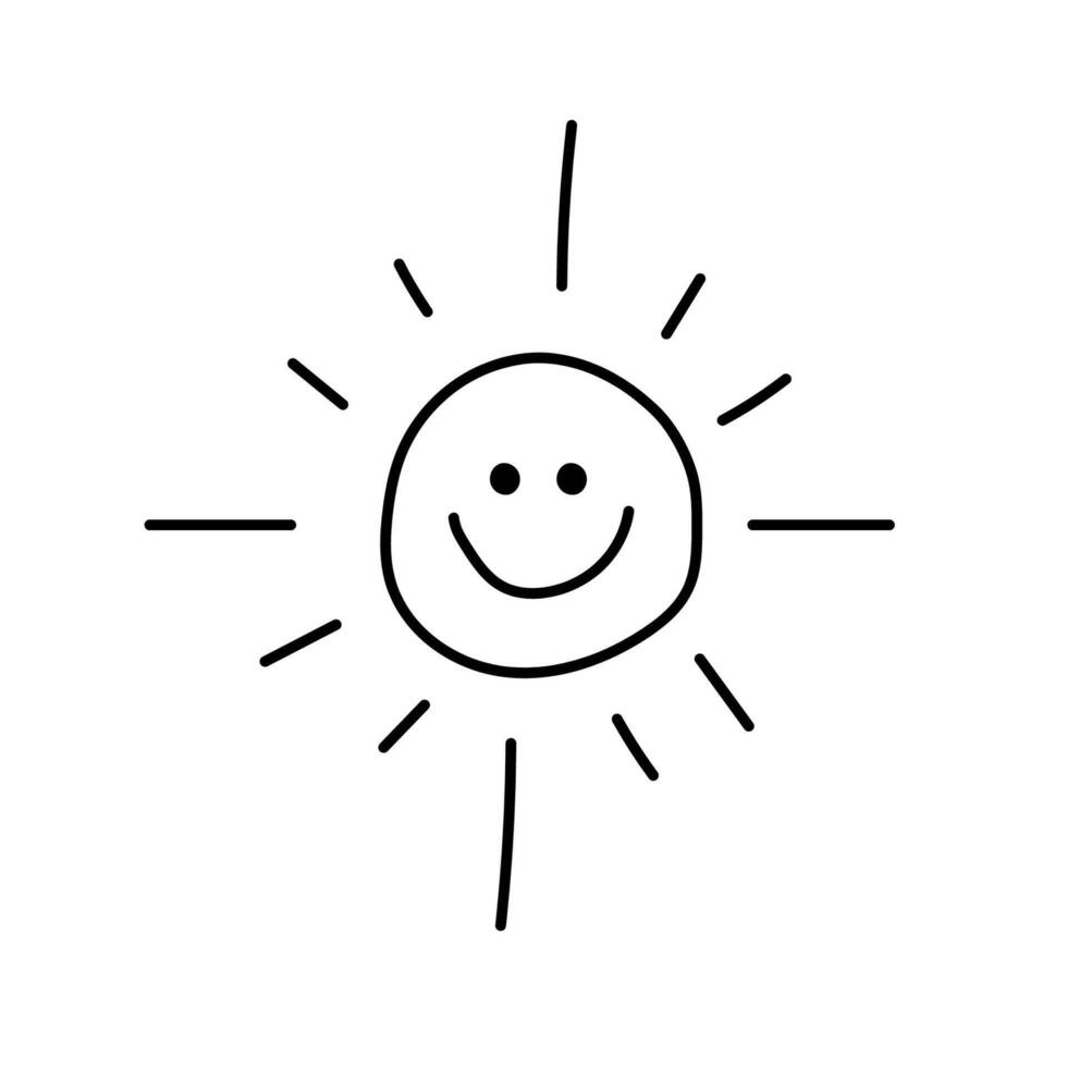 zon met een glimlach in tekening stijl. geïsoleerd Aan wit achtergrond vector
