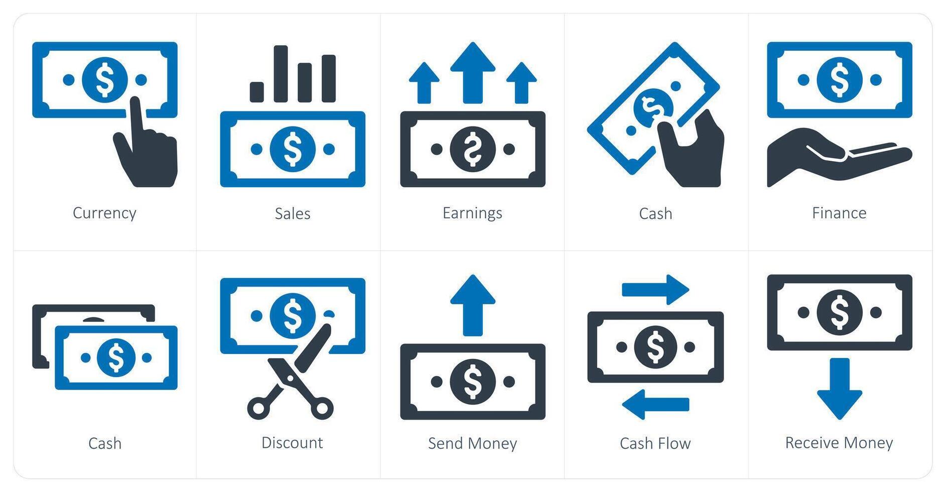 een reeks van 10 financiën pictogrammen net zo munteenheid, verkoop, verdiensten vector
