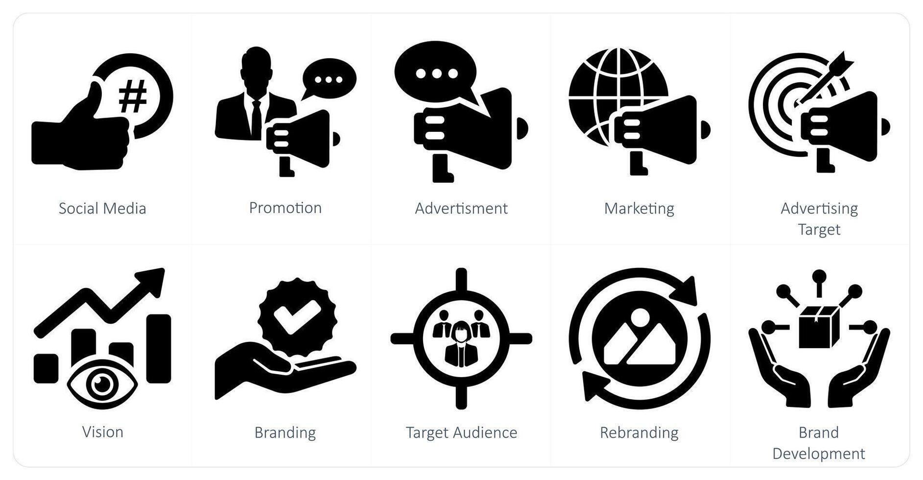 een reeks van 10 branding pictogrammen net zo sociaal media, Promotie, advertentie vector