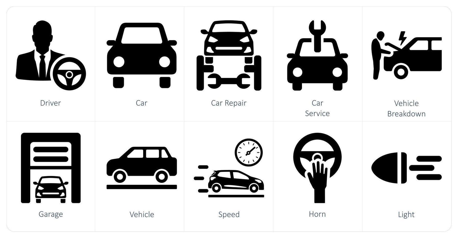 een reeks van 10 auto pictogrammen net zo bestuurder, auto, auto reparatie vector