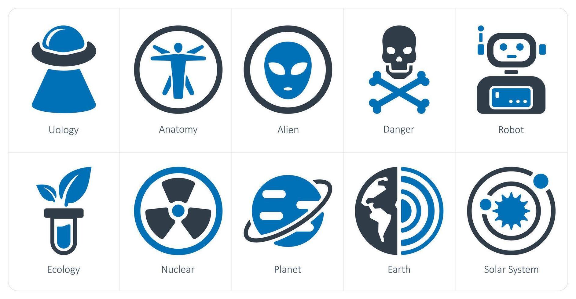 een reeks van 10 wetenschap en experiment pictogrammen net zo ufologie, anatomie, alein vector