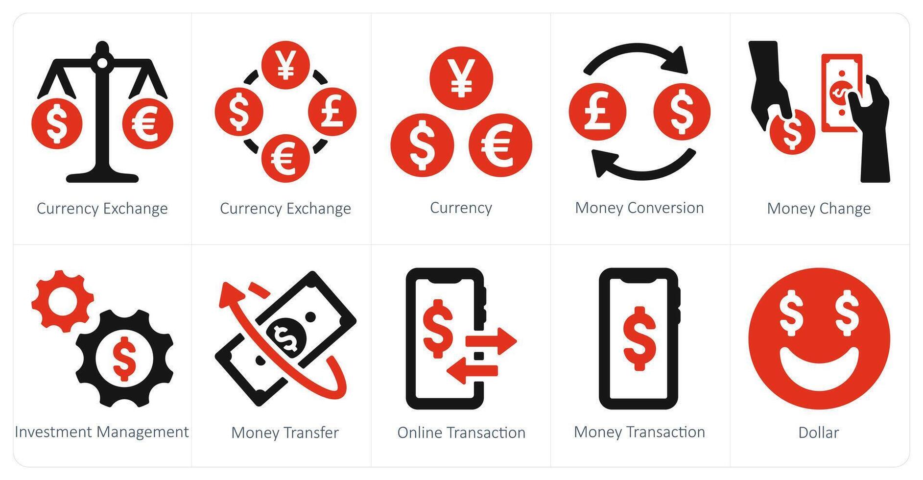 een reeks van 10 financiën pictogrammen net zo valuta aandelenbeurs, munteenheid, geld conversie vector