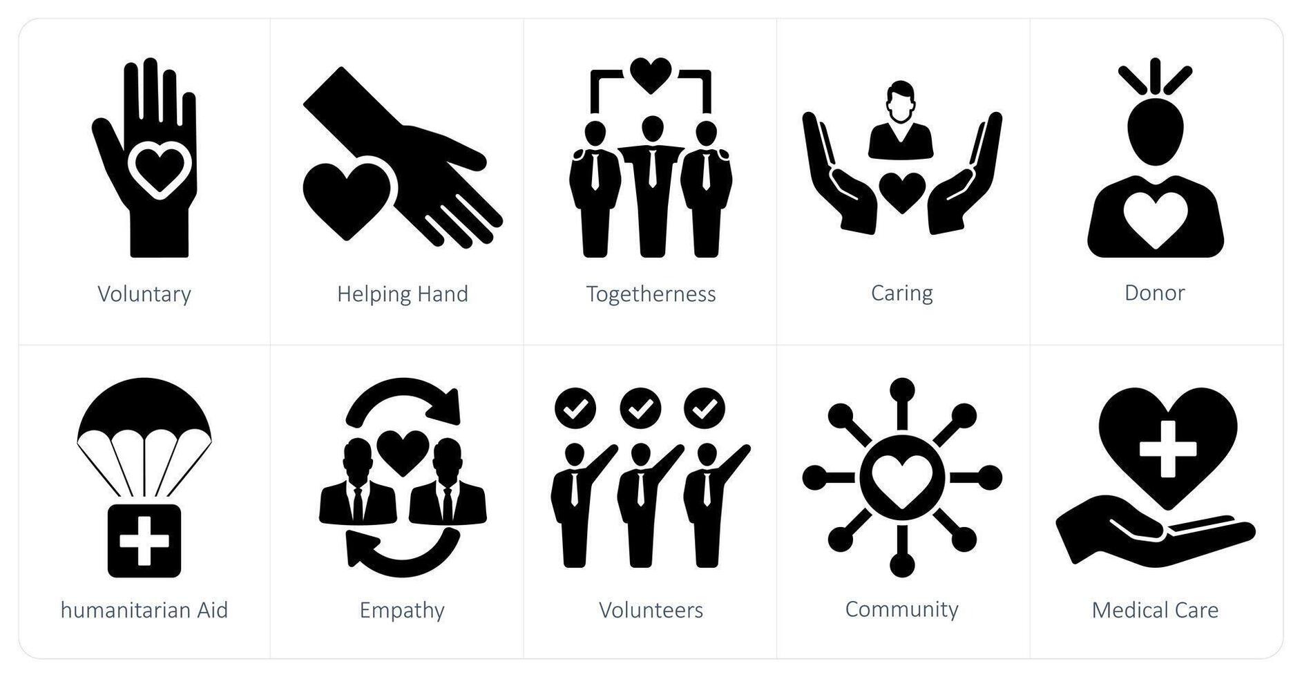 een reeks van 10 liefdadigheid en bijdrage pictogrammen net zo vrijwillig, helpen hand, saamhorigheid vector