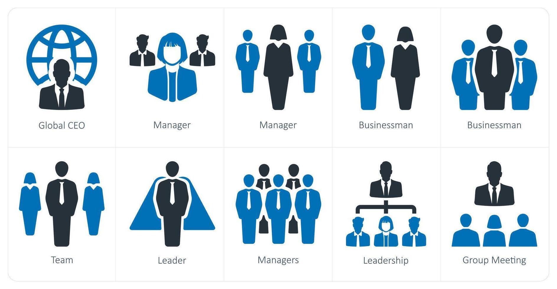 een reeks van 10 leiderschap pictogrammen net zo globaal Directeur, manager, zakenman vector