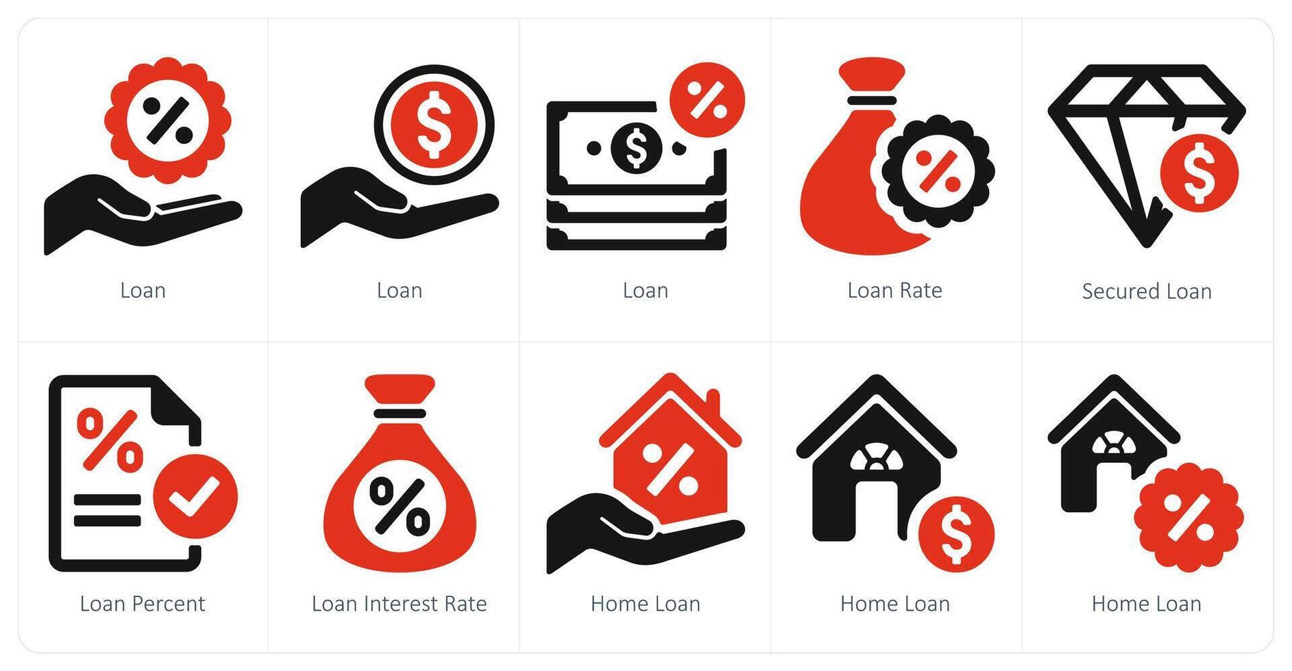 een reeks van 10 lening en schuld pictogrammen net zo lening, lening tarief, beveiligd lening vector