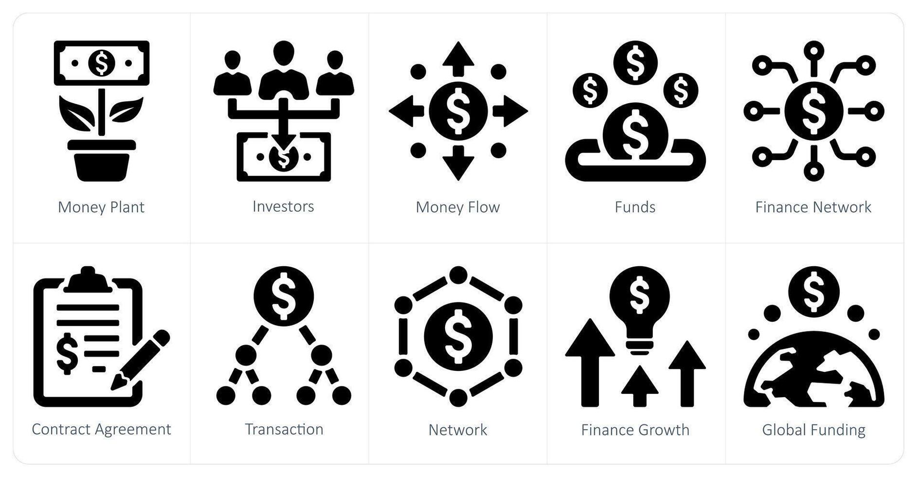 een reeks van 10 crowdfunding pictogrammen net zo geld plant, investeerders, geld stromen vector