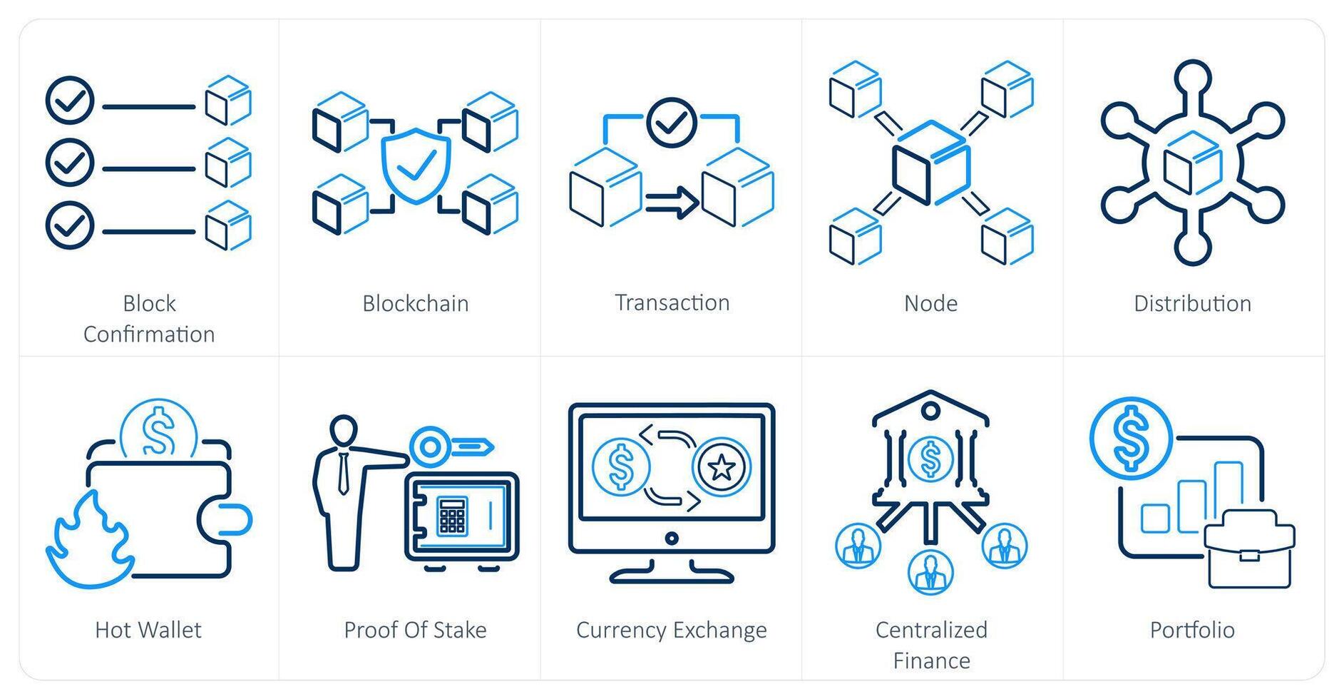 een reeks van 10 blockchain pictogrammen net zo blok bevestiging, blockchain, transactie vector