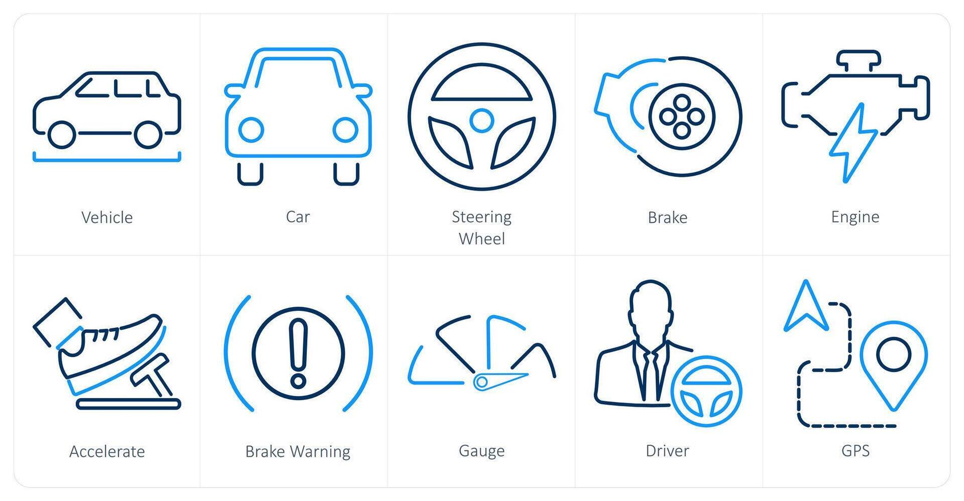 een reeks van 10 auto pictogrammen net zo voertuig, auto stuurinrichting wiel vector