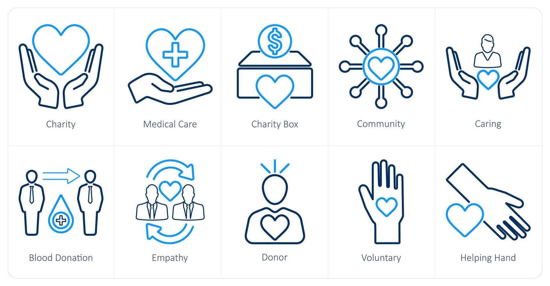 een reeks van 10 liefdadigheid en bijdrage pictogrammen net zo liefdadigheid, medisch zorg, liefdadigheid doos vector