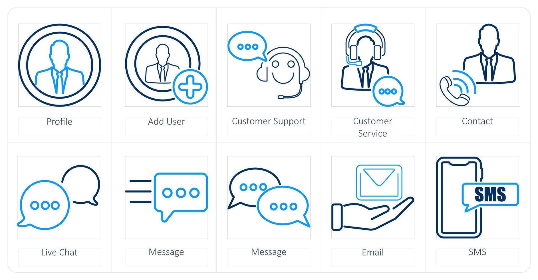 een reeks van 10 contact pictogrammen net zo profiel, toevoegen gebruiker, klant ondersteuning vector