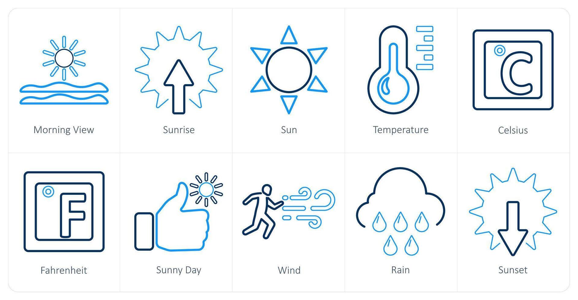 een reeks van 10 mengen pictogrammen net zo ochtend- visie, zonsopkomst, zon vector