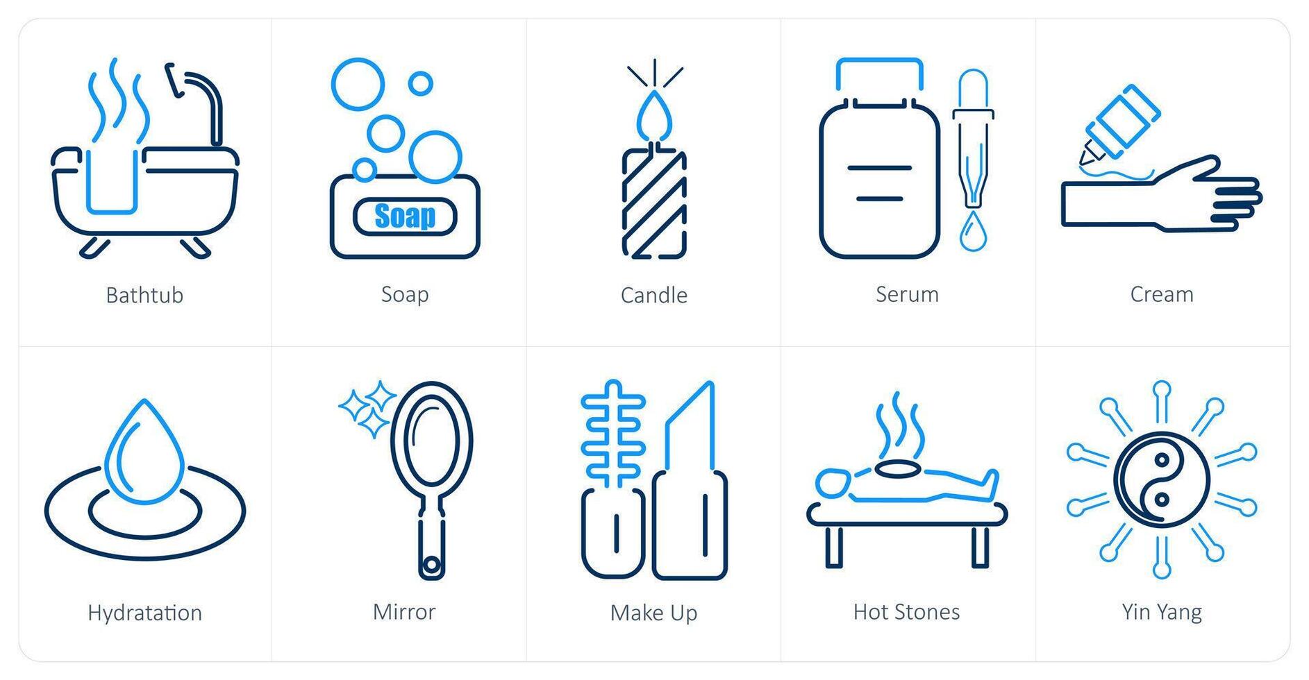 een reeks van 10 schoonheid en spa pictogrammen net zo bad badkuip, zeep, kaars vector