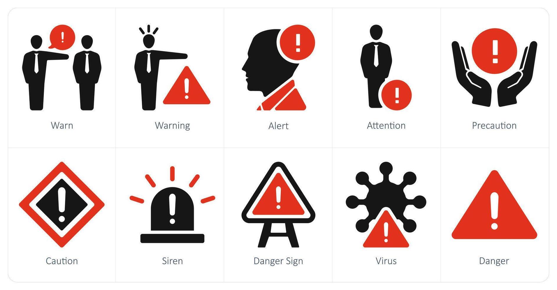 een reeks van 10 risico Gevaar pictogrammen net zo waarschuwen, waarschuwing, alarm vector