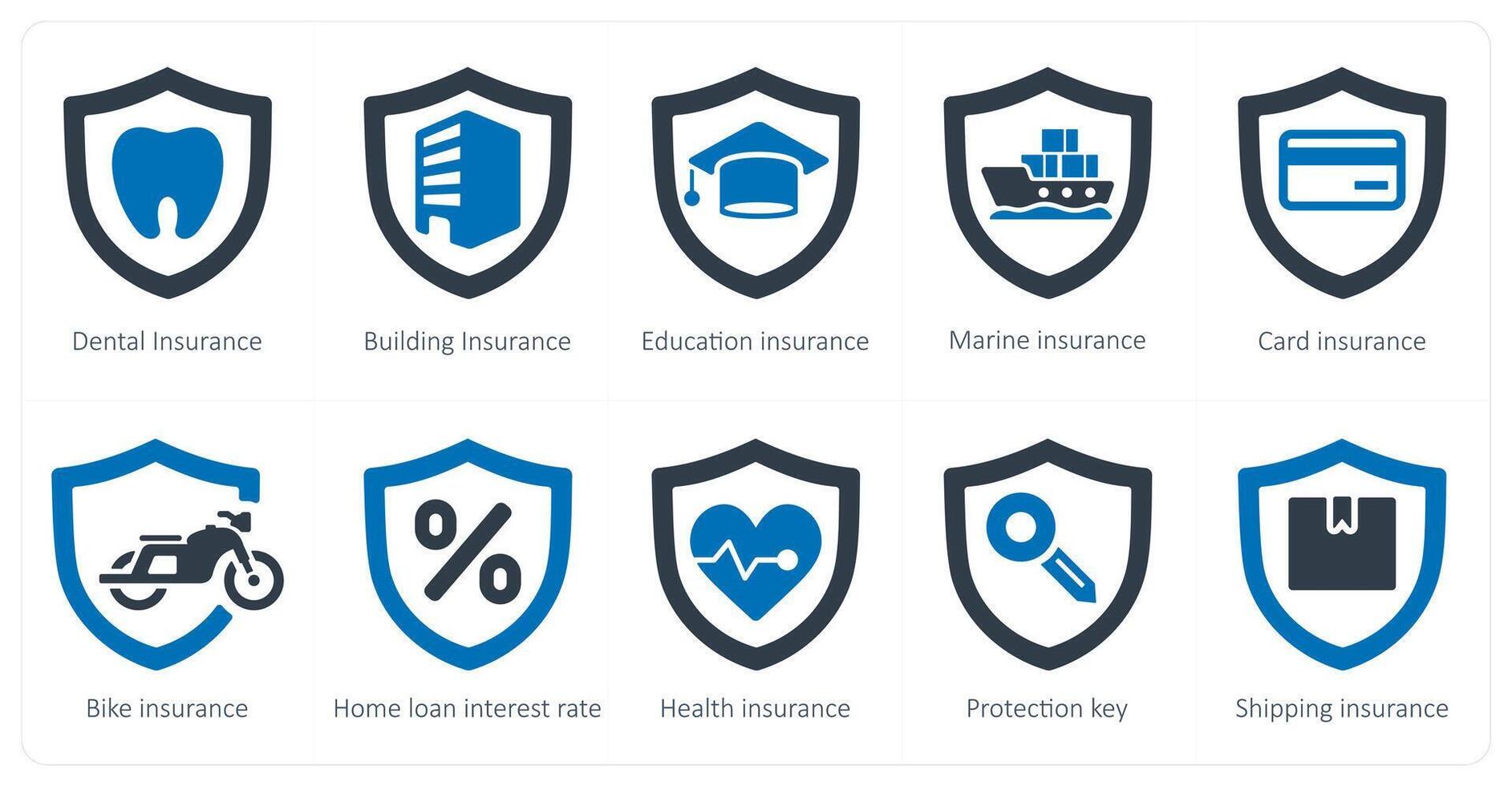 een reeks van 10 verzekering pictogrammen net zo tandheelkundig verzekering, gebouw verzekering, onderwijs verzekering vector