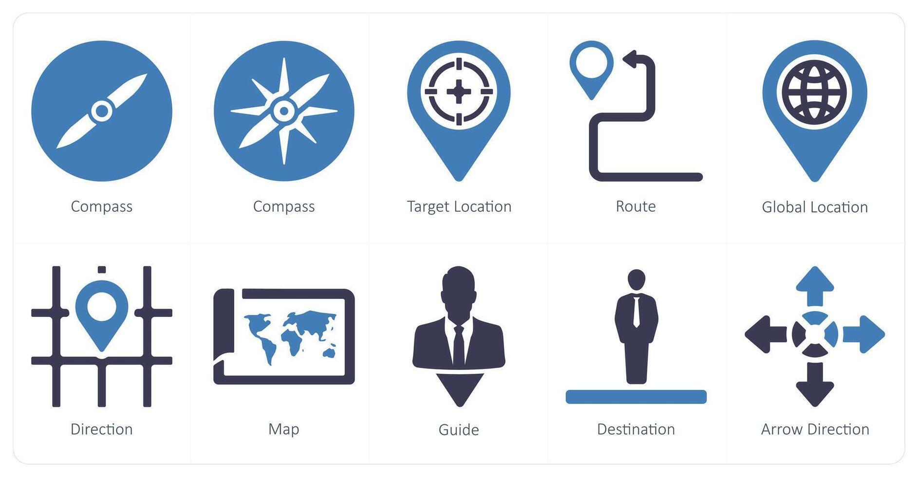 een reeks van 10 navigatie pictogrammen net zo kompas, doelwit plaats, route vector