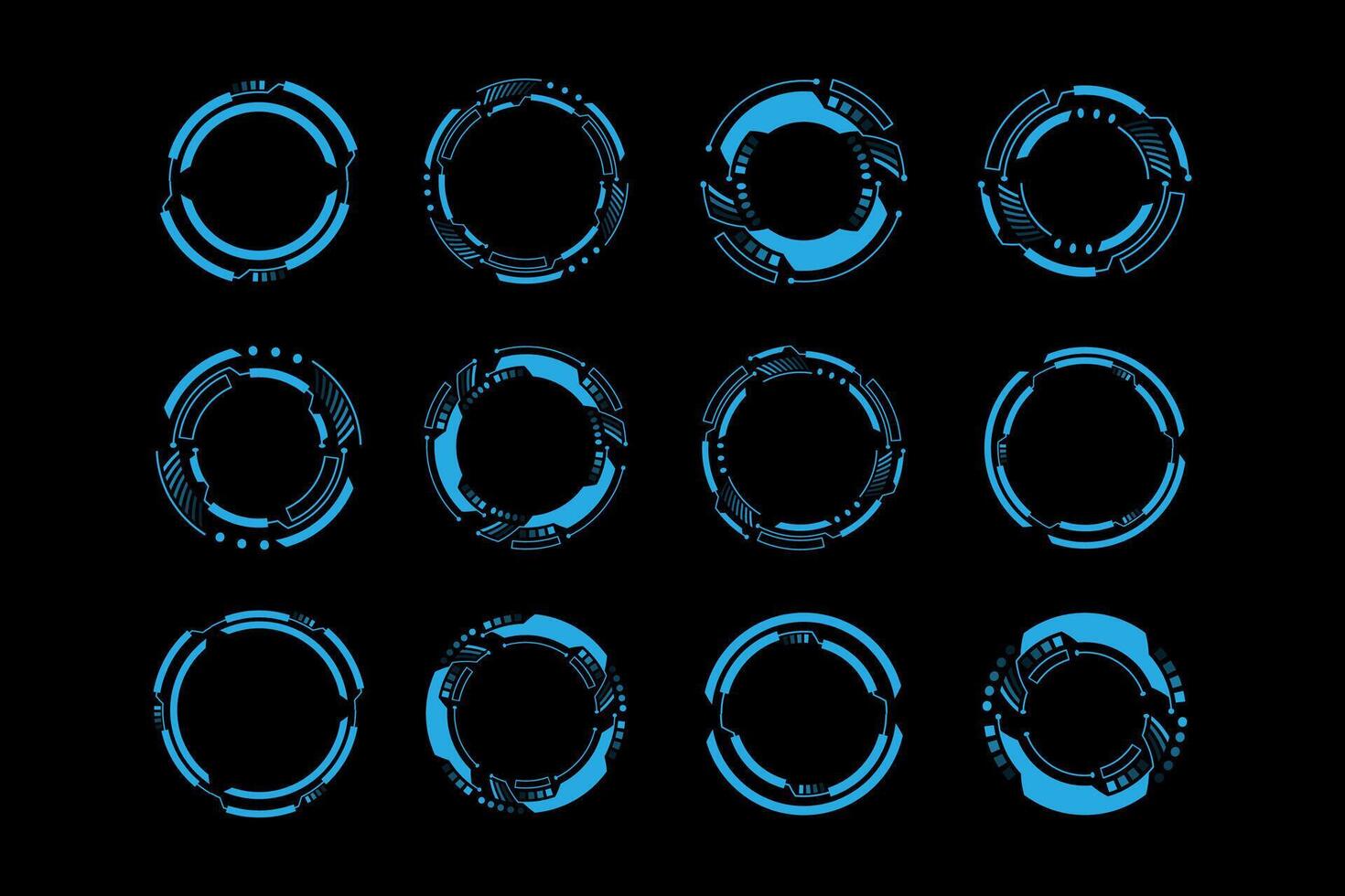 hud ronde kaders of grenzen, sci fi circulaire neon elementen voor ui koppel vector