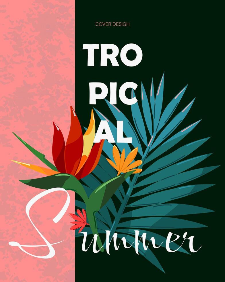 tropisch bloemen, bladeren, palm boom. vector