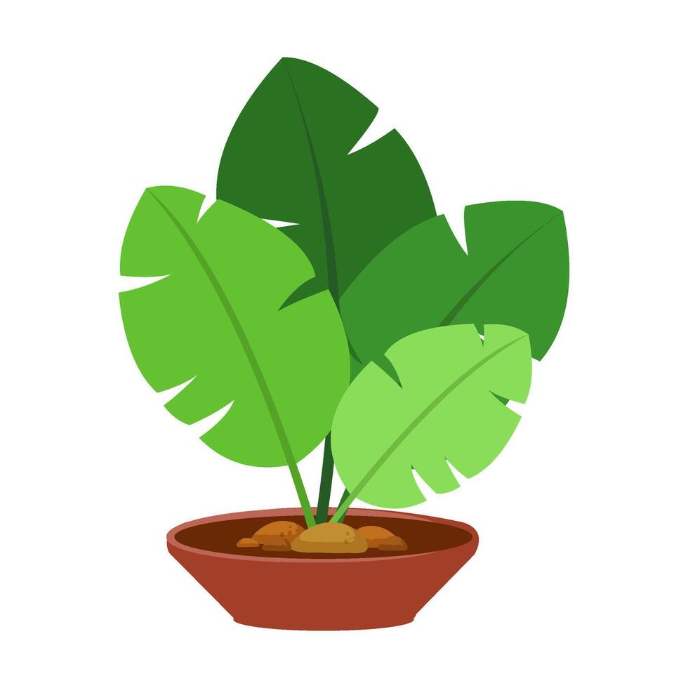 abstract groot groen blad fabriek in een pot vector