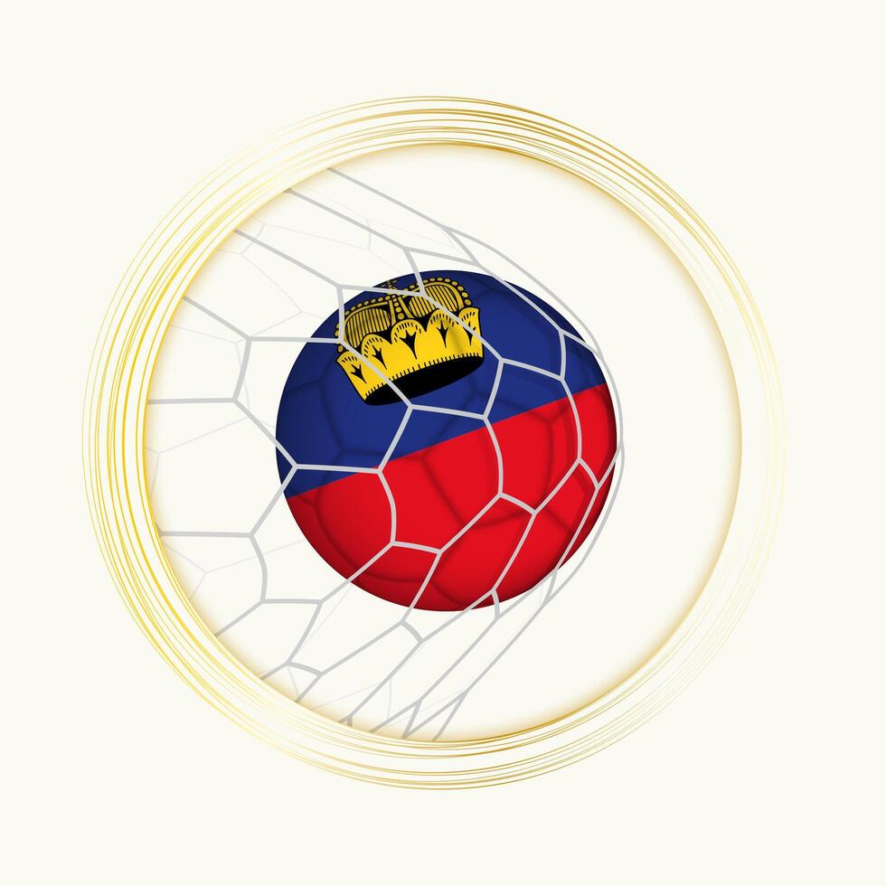 Liechtenstein scoren doel, abstract Amerikaans voetbal symbool met illustratie van Liechtenstein bal in voetbal netto. vector