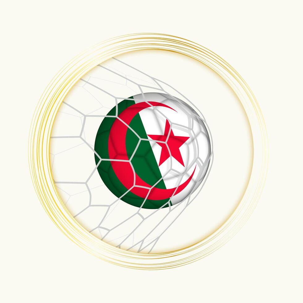 Algerije scoren doel, abstract Amerikaans voetbal symbool met illustratie van Algerije bal in voetbal netto. vector