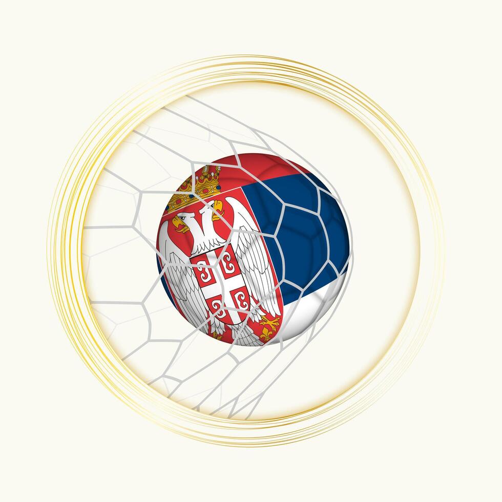 Servië scoren doel, abstract Amerikaans voetbal symbool met illustratie van Servië bal in voetbal netto. vector