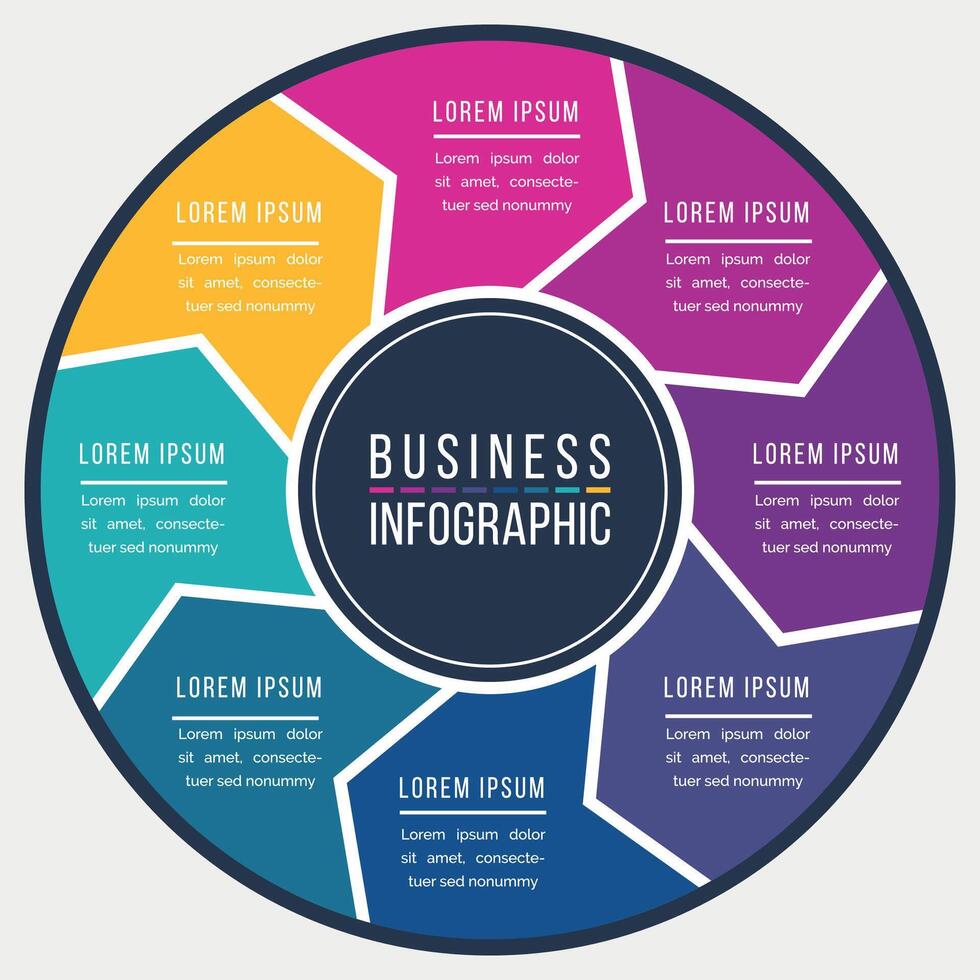 infographic ontwerp cirkel 8 stappen of opties bedrijf informatie gekleurde sjabloon vector