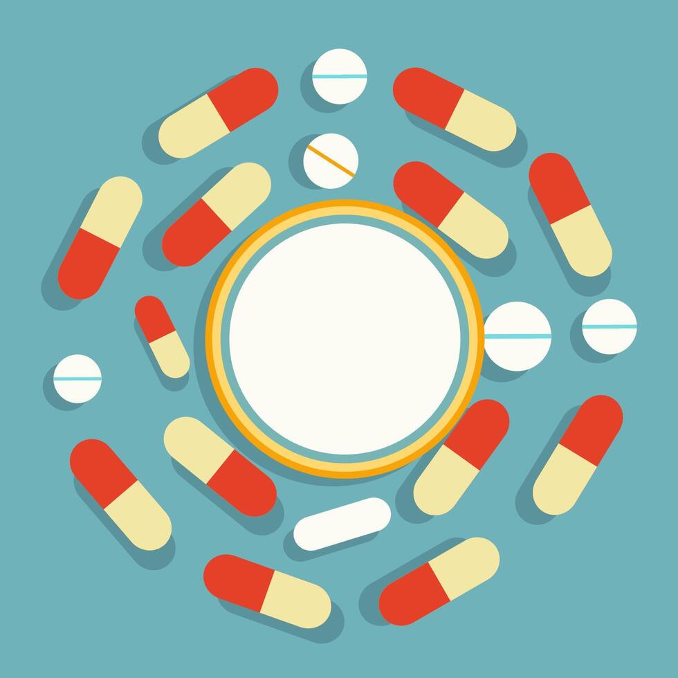cirkel kader achtergrond met verdovende middelen geneeskunde pil en kopiëren ruimte in de midden- vector