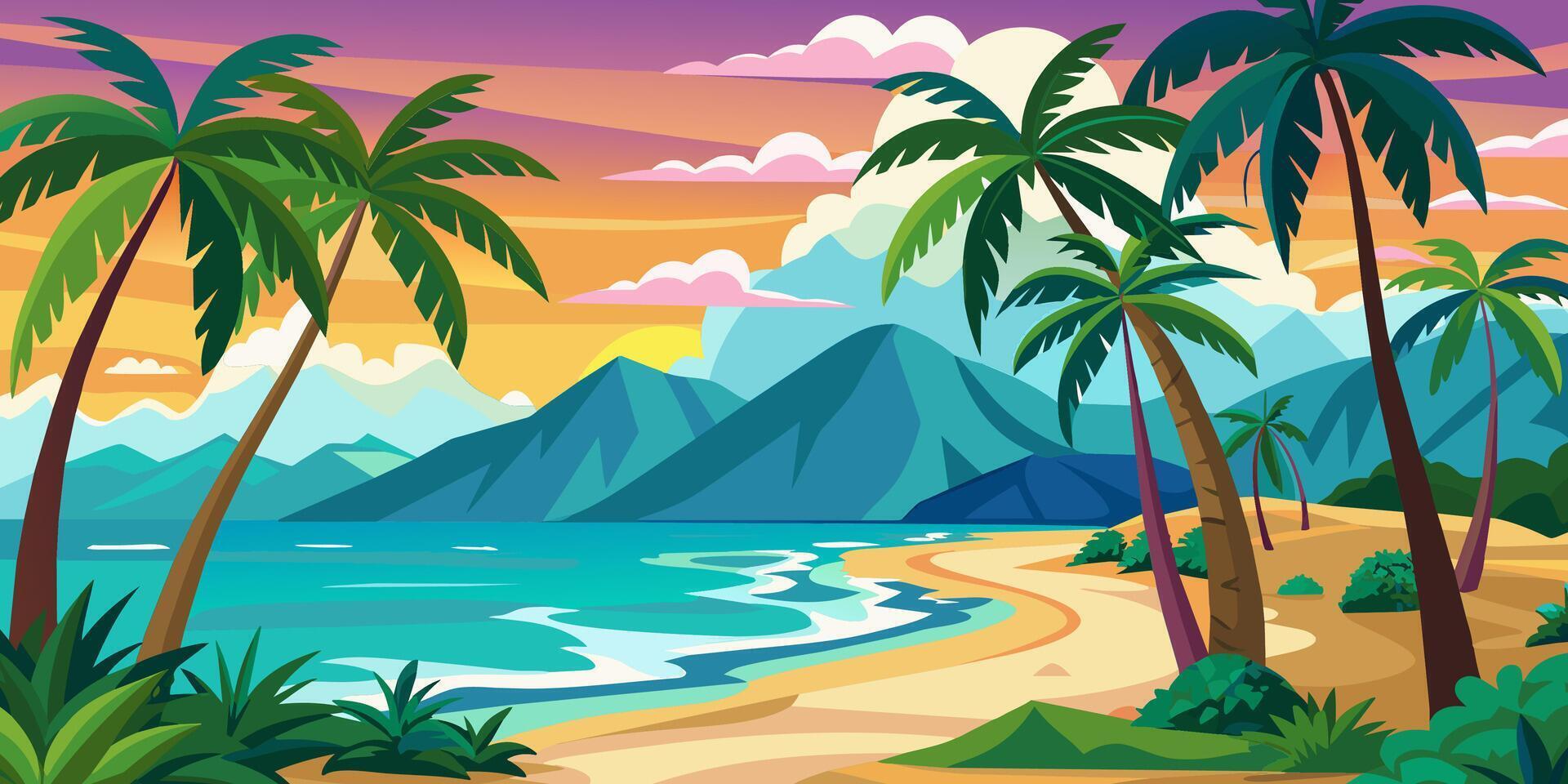 strand met palm bomen, illustratie. gebaseerd Aan afbeelding. vector