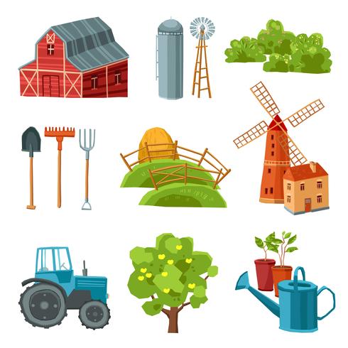 Boerderij decoratieve veelkleurige set vector