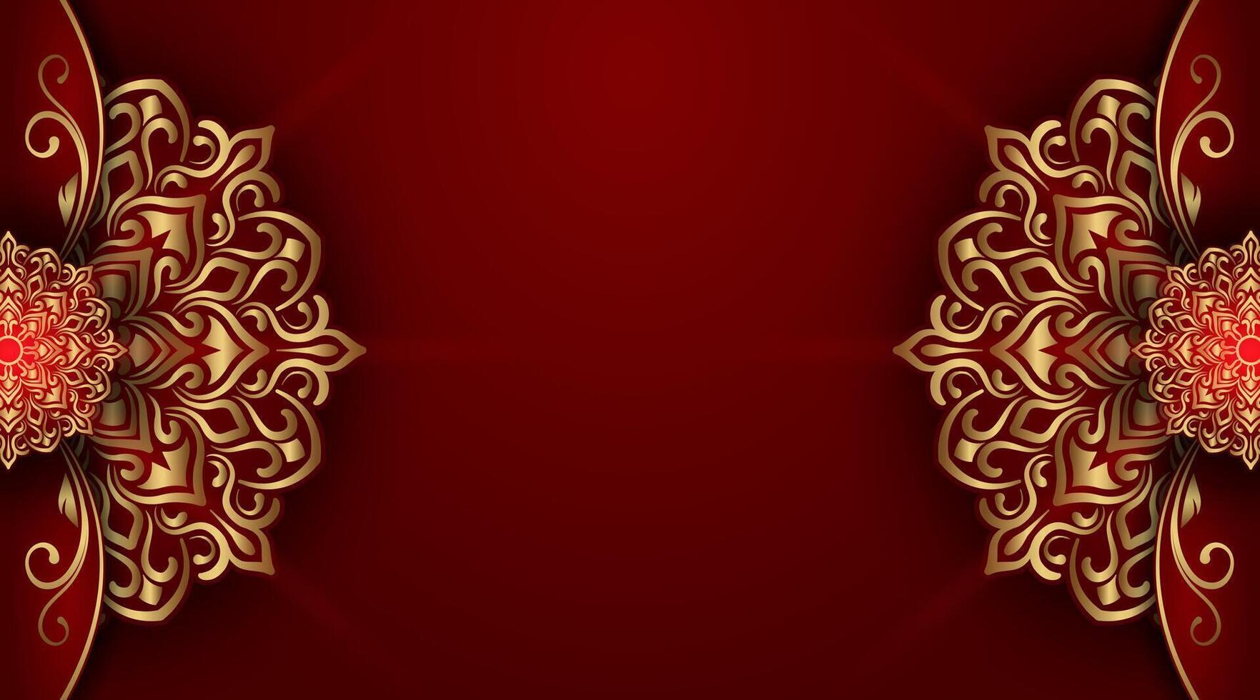 luxe rood achtergrond met gouden mandala ornament vector