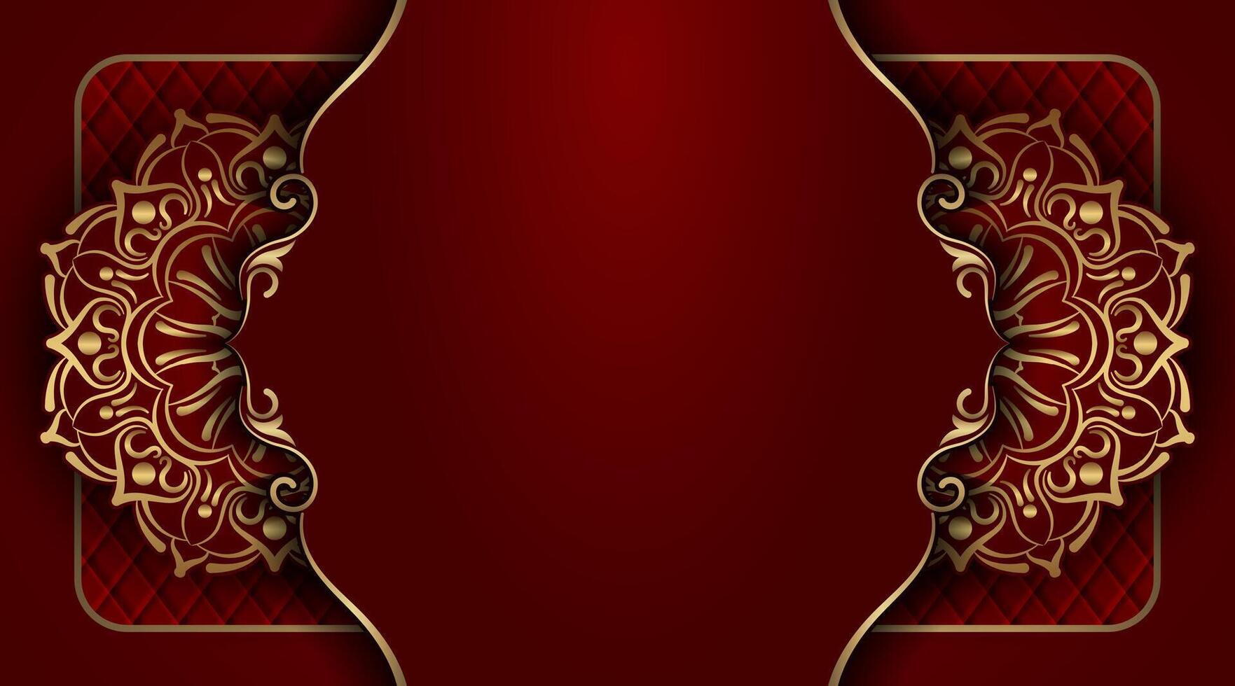 luxe rood achtergrond met gouden mandala ornament vector