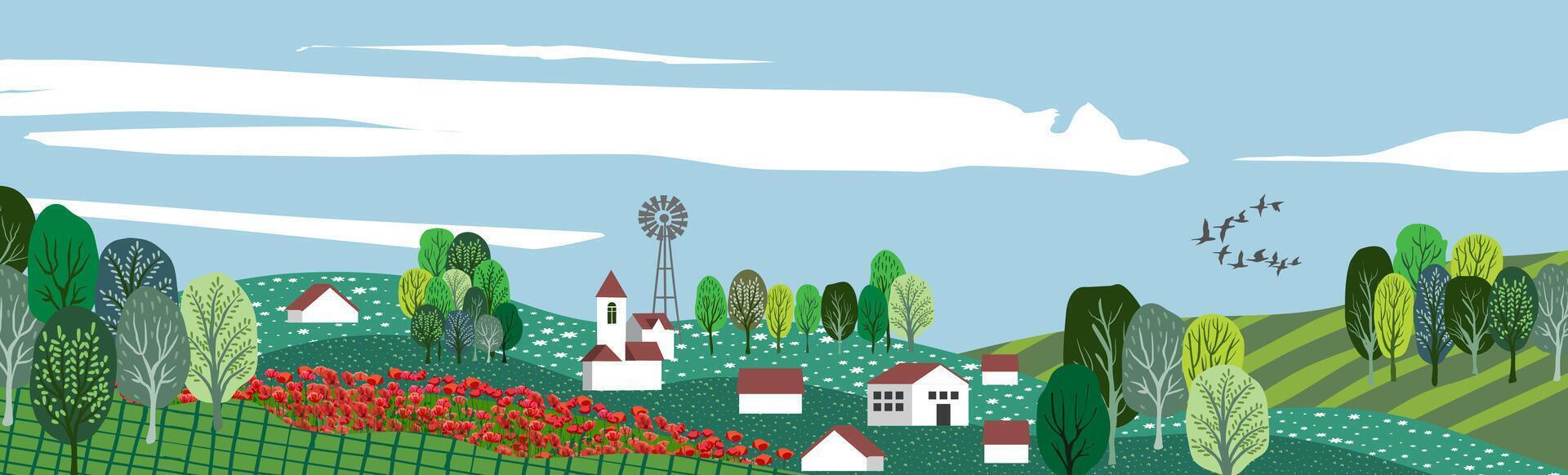 mooi platteland, natuur en landschap. illustratie. vector