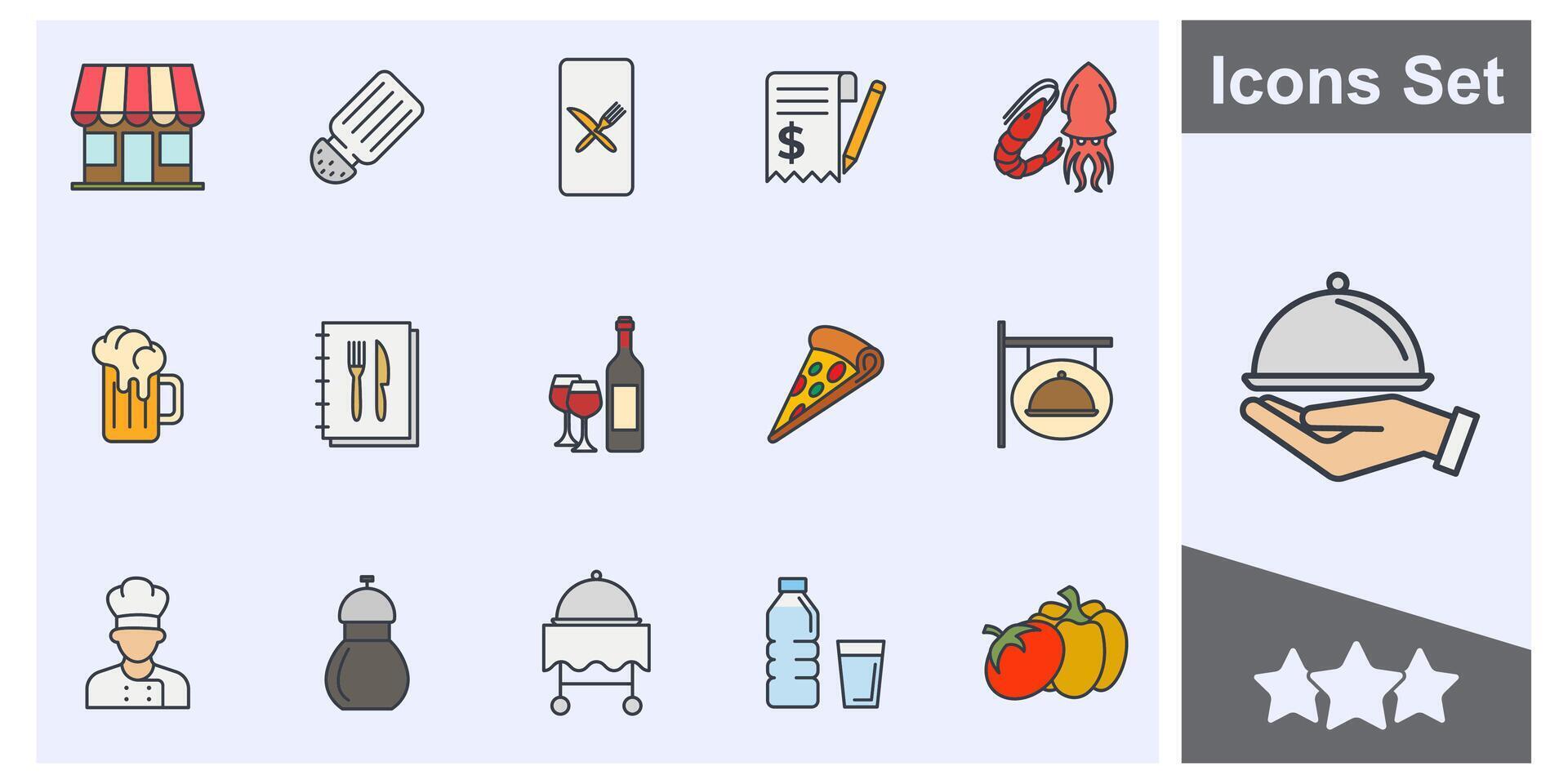 restaurant icoon reeks symbool verzameling, logo geïsoleerd illustratie vector