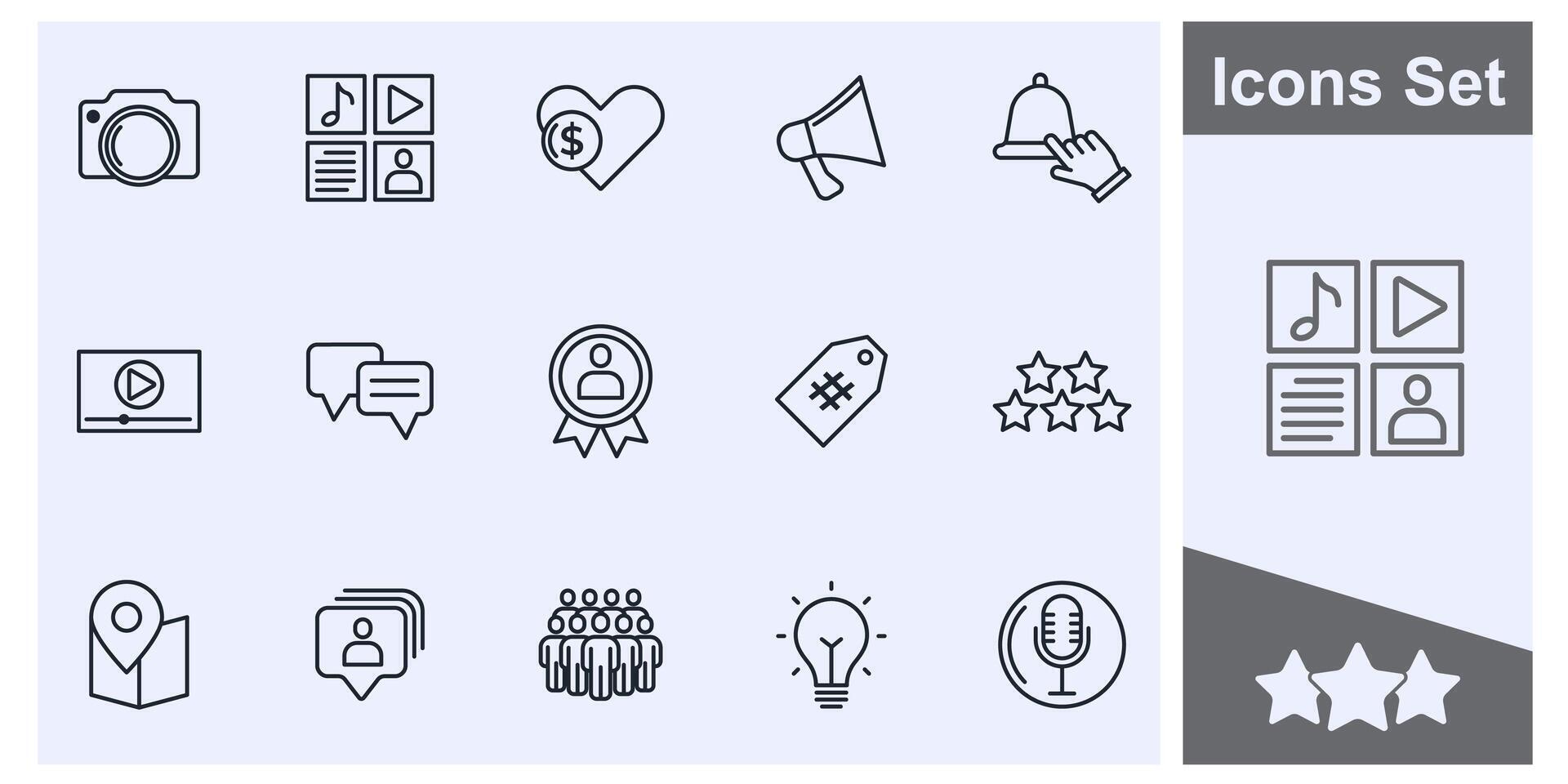vloggen, blog, blogger, influencer en uitrusting icoon reeks symbool verzameling, logo geïsoleerd illustratie vector