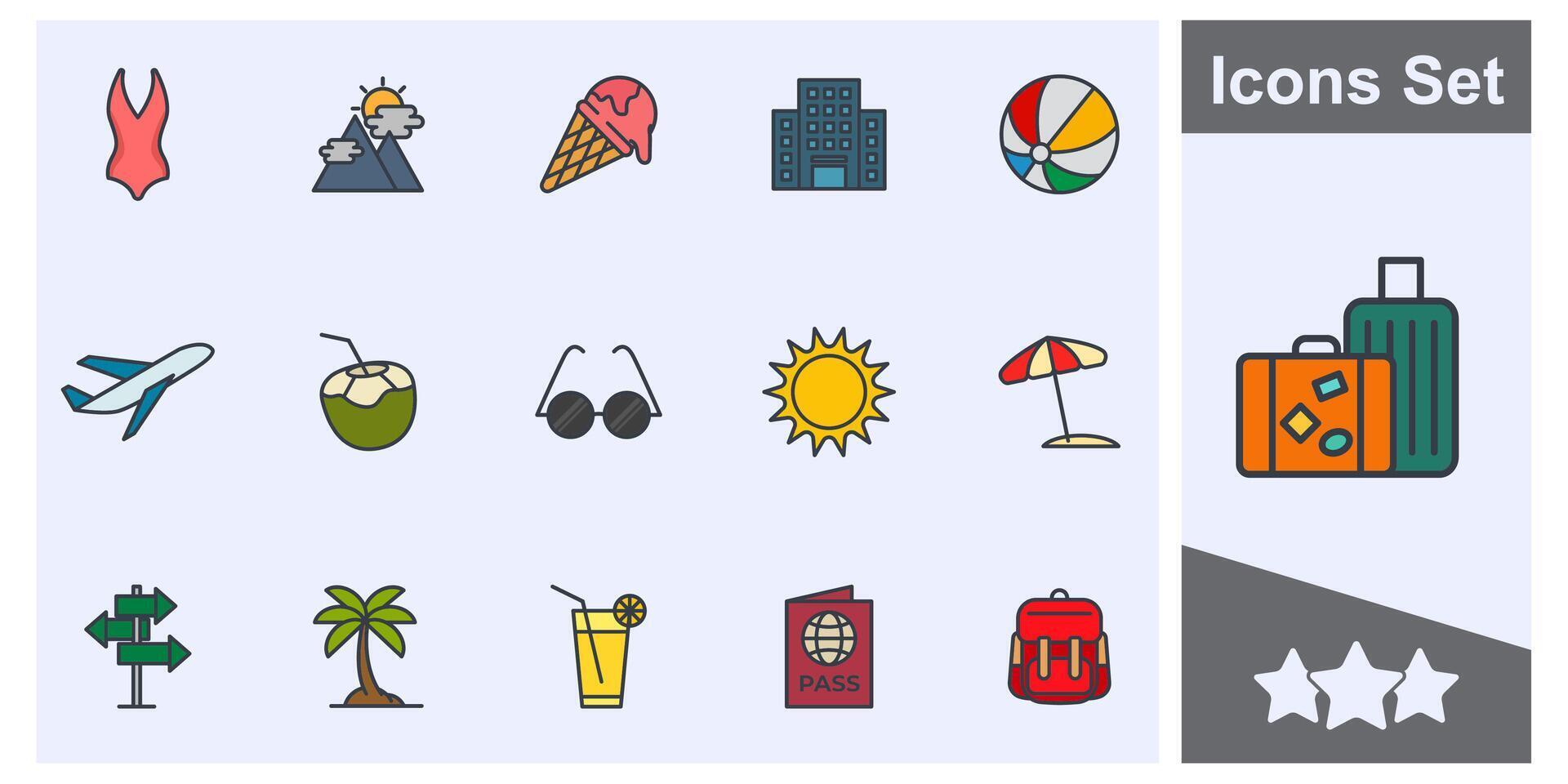 zomer, vakantie, strand icoon reeks symbool verzameling, logo geïsoleerd illustratie vector