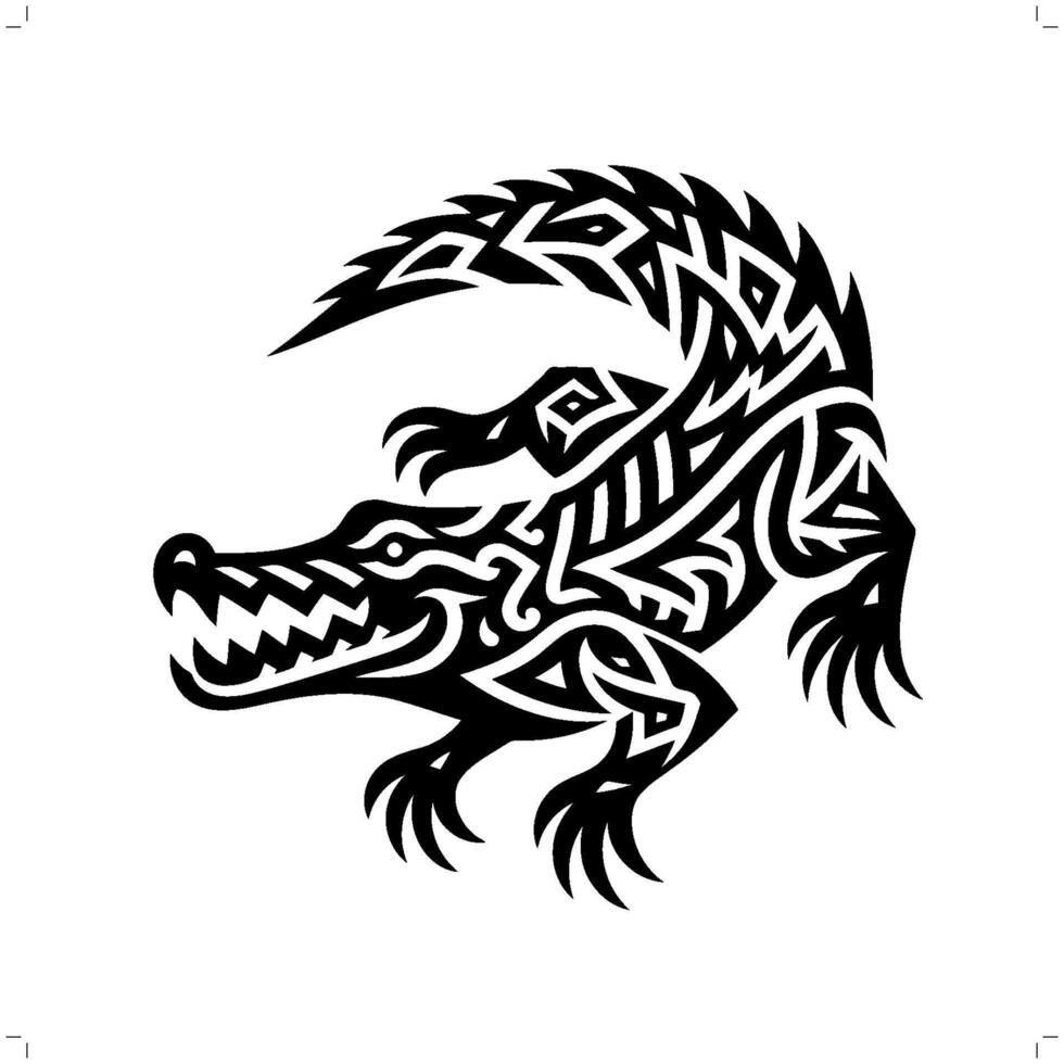 krokodil in modern tribal tatoeëren, abstract lijn kunst van dieren, minimalistische contour. vector