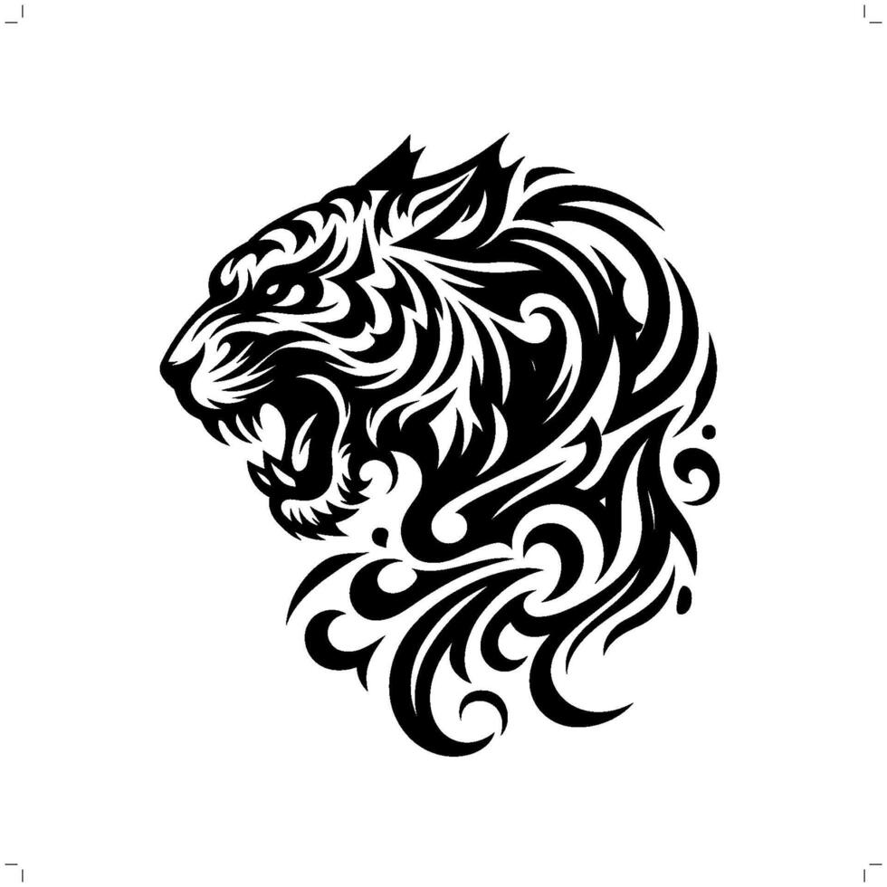tijger in modern tribal tatoeëren, abstract lijn kunst van dieren, minimalistische contour. vector