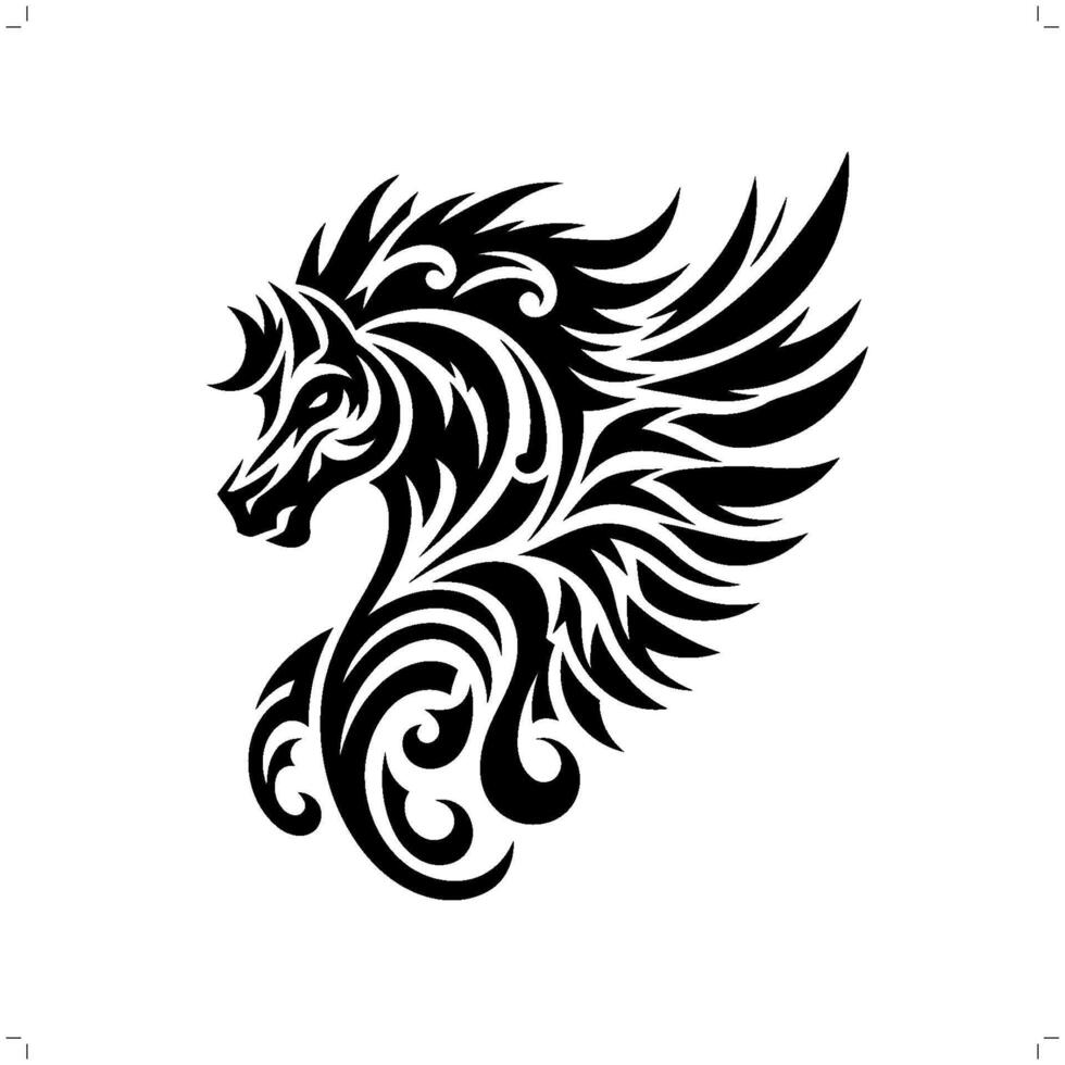 Pegasus, mythologie schepsel in modern tribal tatoeëren, abstract lijn kunst, minimalistische contour. vector