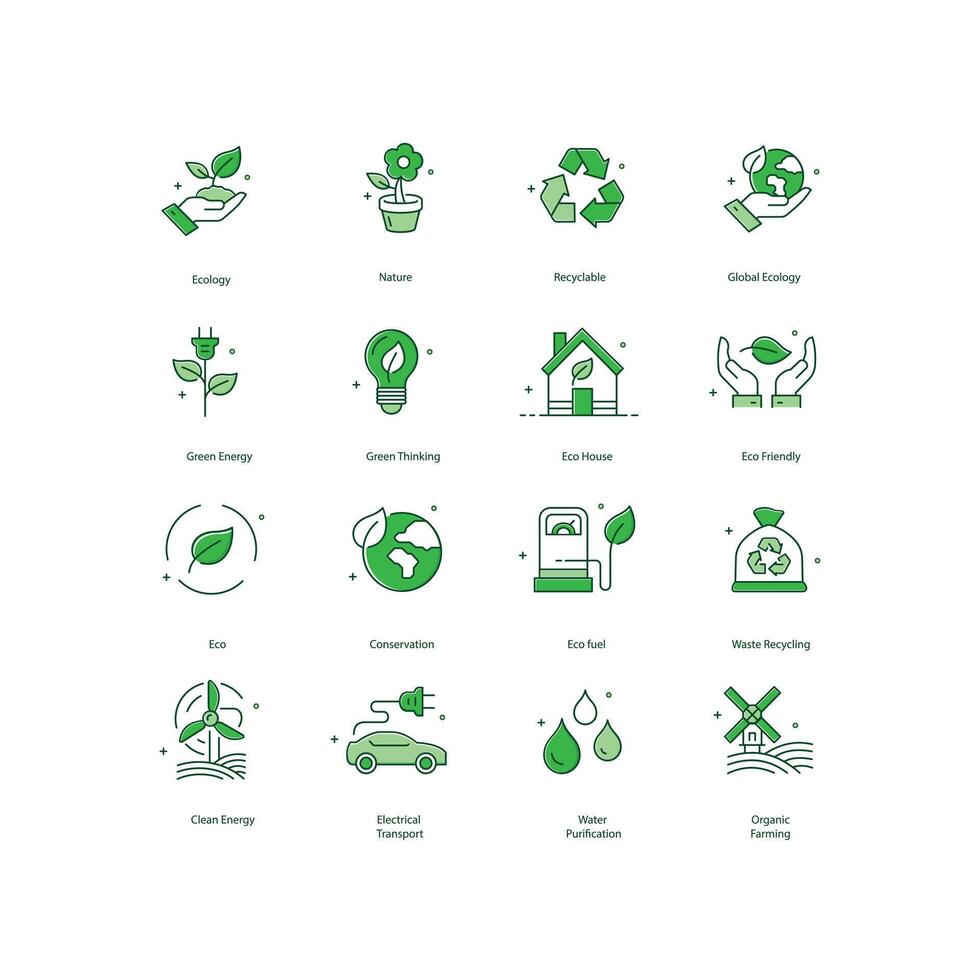 ecologie pictogrammen verkennen de met elkaar verbonden relaties tussen organismen en hun omgevingen, benadrukkend de belang van biodiversiteit en milieu duurzaamheid. vector