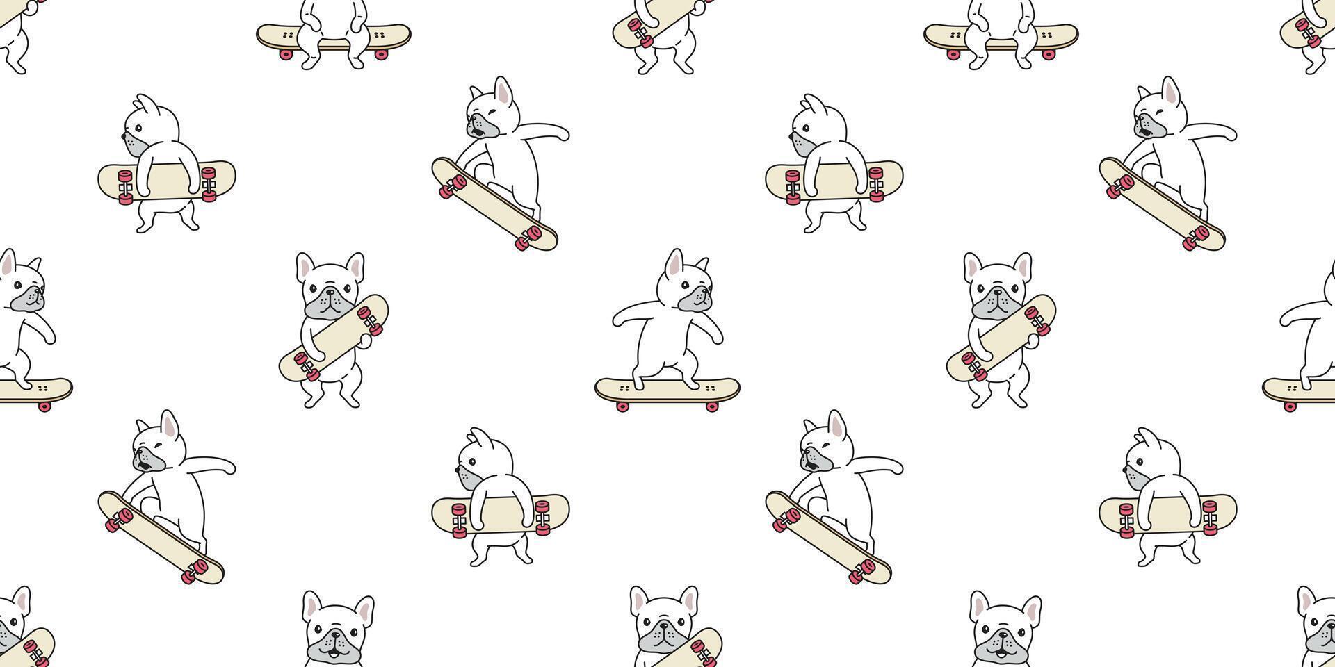 hond naadloos patroon Frans bulldog skateboard surfen vleet tekenfilm sjaal geïsoleerd tegel behang herhaling achtergrond illustratie geschenk inpakken papier wit ontwerp vector