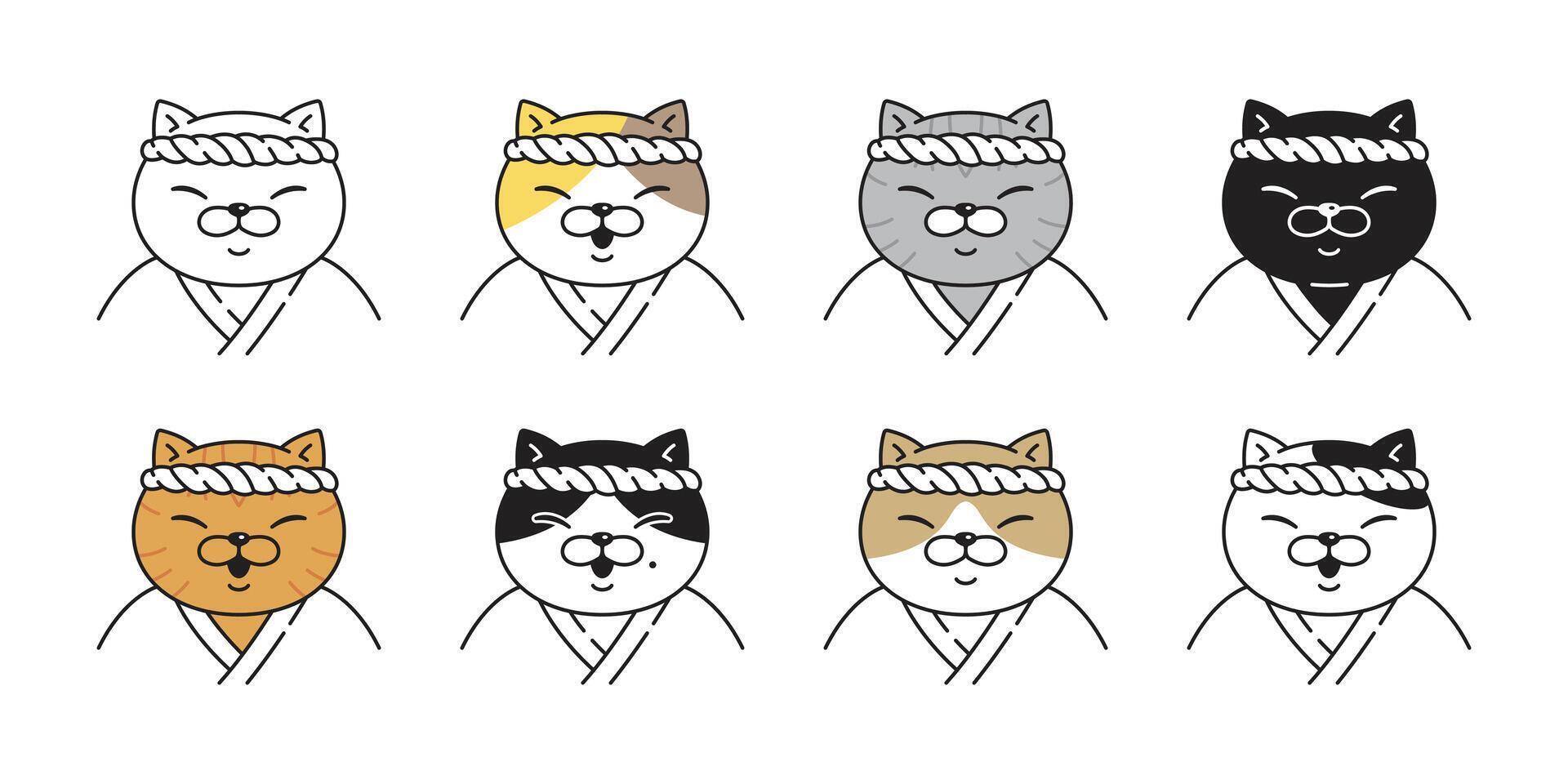 kat katje sushi Japan ramen voedsel chef calico icoon huisdier ras karakter tekenfilm tekening symbool illustratie ontwerp vector
