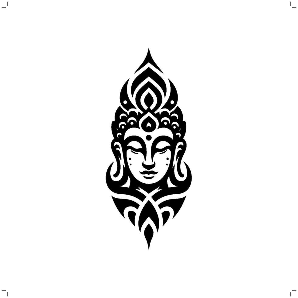 Boeddha in modern tribal tatoeëren, abstract lijn kunst van godheid, minimalistische contour. vector